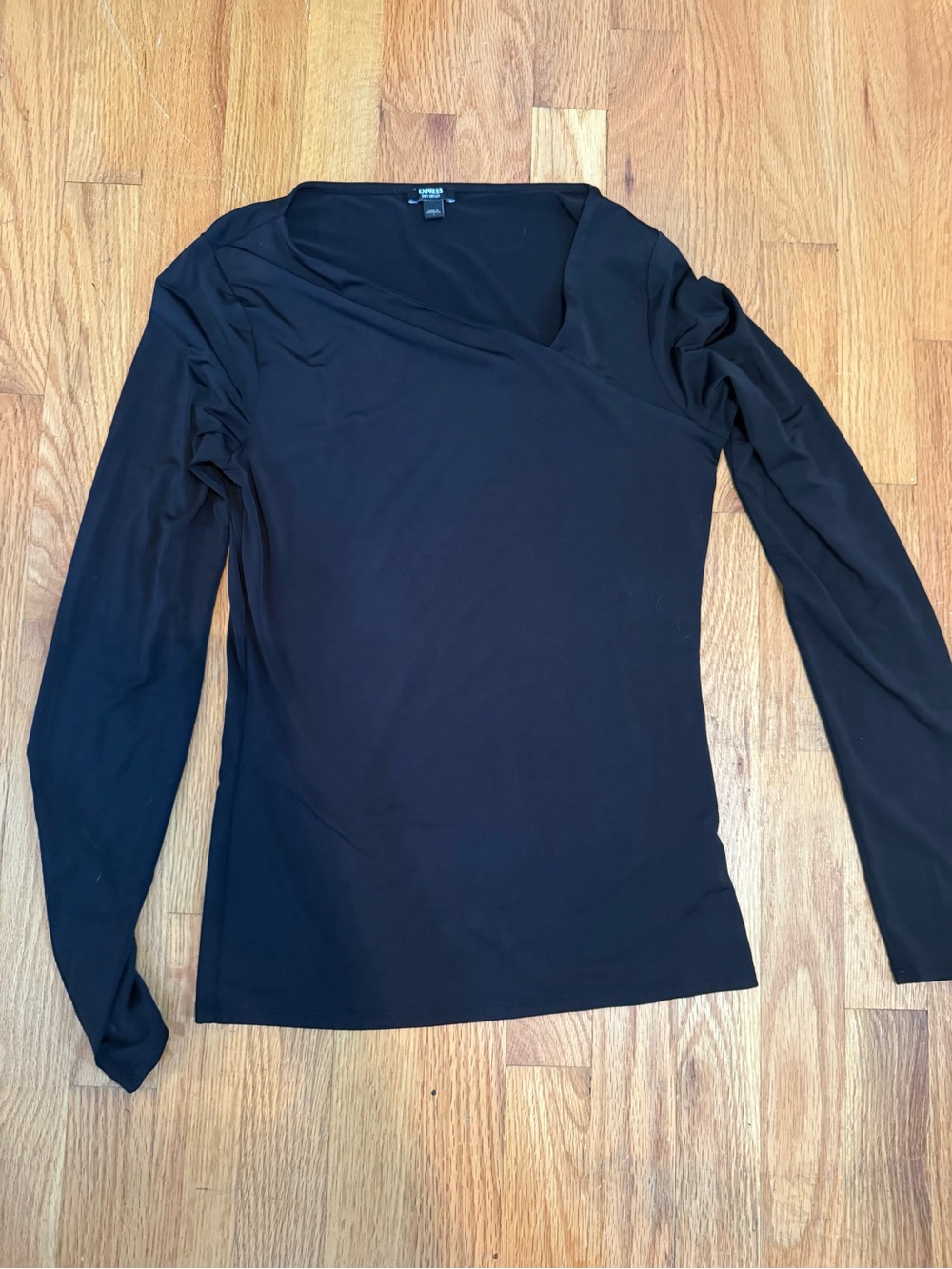 Express Black Long-Sleeve Asymmetric Neck Top